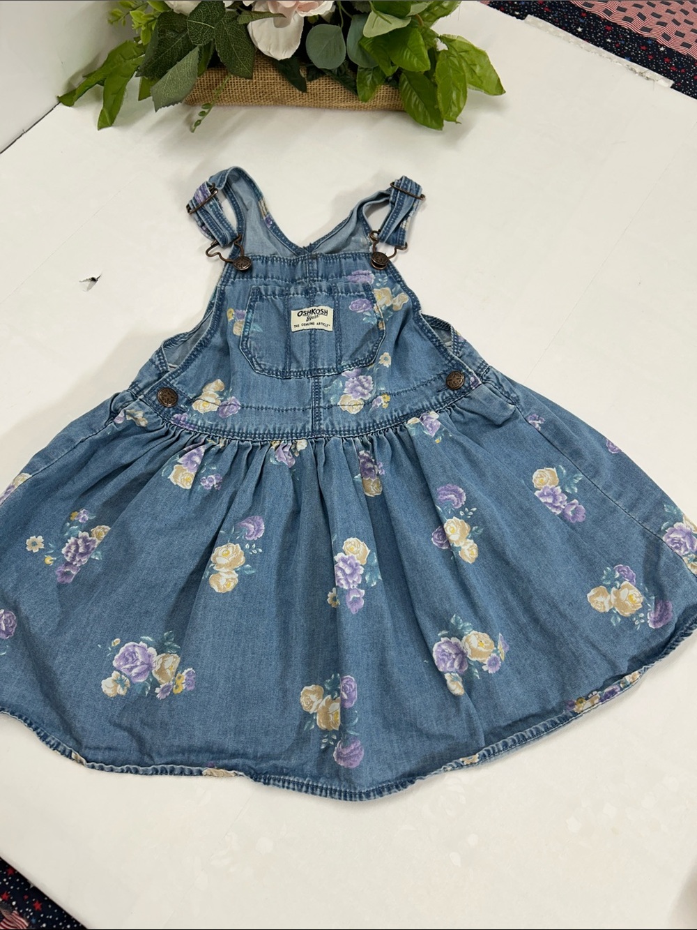 OshKosh B'gosh Blue Floral Denim Overall Dress
